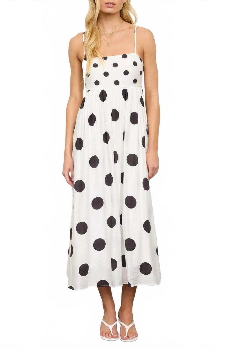 NEW BLU PEPPER polka dot midi dress in white + black